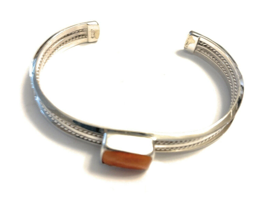 Navajo Orange Spiny Rectangle Sterling Silver Stacker Cuff Bracelet