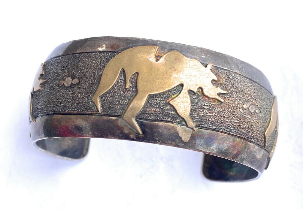 Vintage Navajo Sterling Silver & Copper Cuff Bracelet Signed