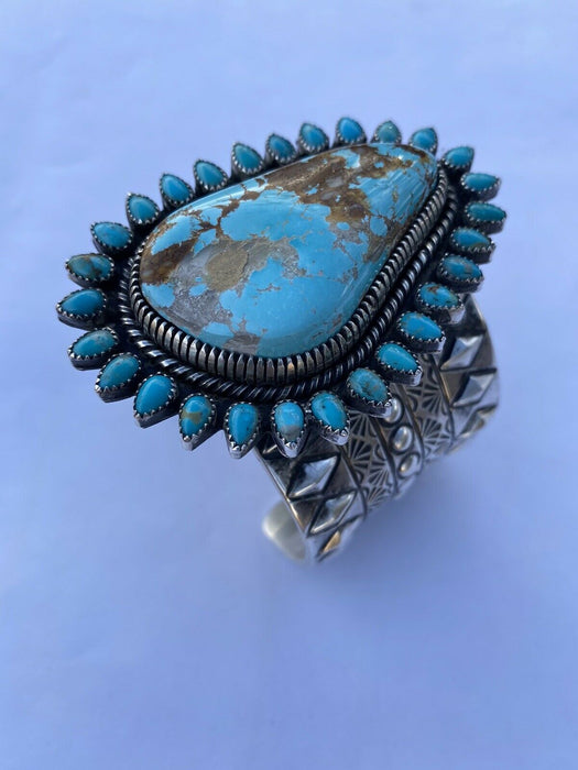 Navajo Sterling Silver & Royston Turquoise Cuff Bracelet Signed