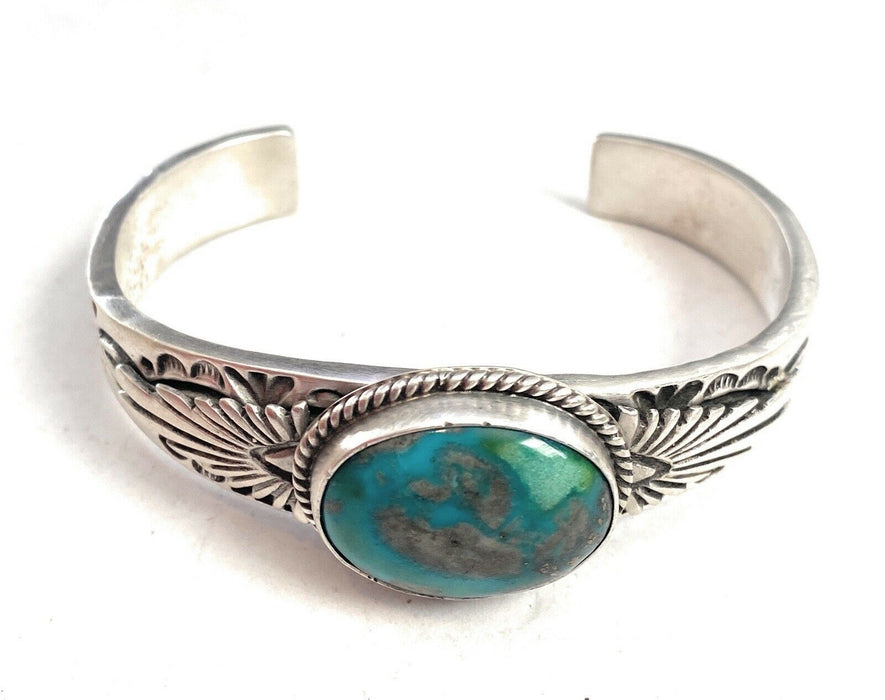 Navajo Sterling Silver & Royston Turquoise Cuff Bracelet Signed