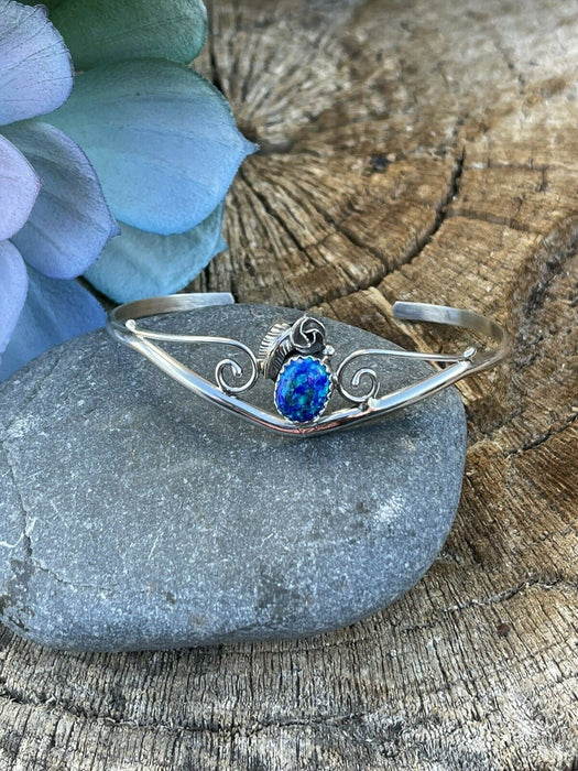 Navajo Sterling Silver Bright Blue Opal Bracelet