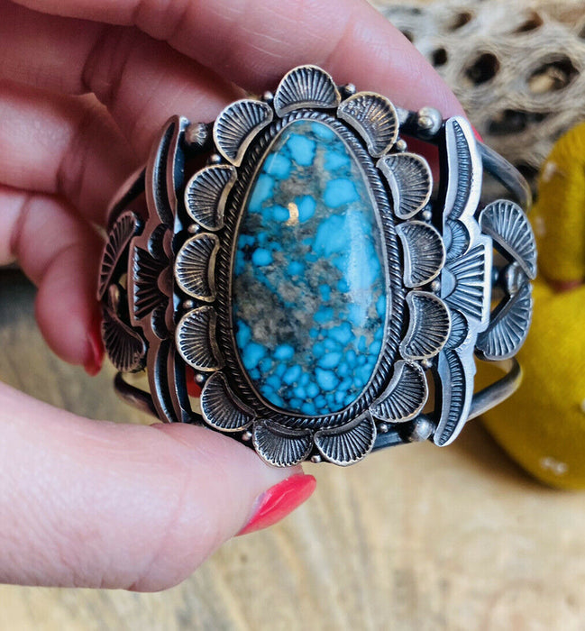 Navajo Turquoise & Sterling Silver Cuff Bracelet By Sheila Tso