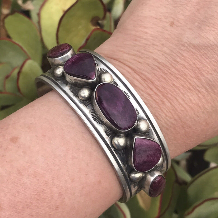 Purple Spiny Oyster  Sterling Silver Cuff Bracelet Signed