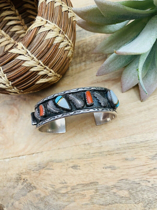 Vintage Navajo Multi Stone & Sterling Silver Cuff Bracelet