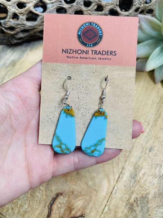 Navajo Sterling Silver & Turquoise Slab Dangle Earrings - Culture Kraze Marketplace.com