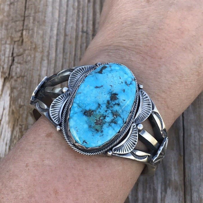 Navajo Kingman Turquoise & Sterling Silver Cuff Signed By Artist S. Tso