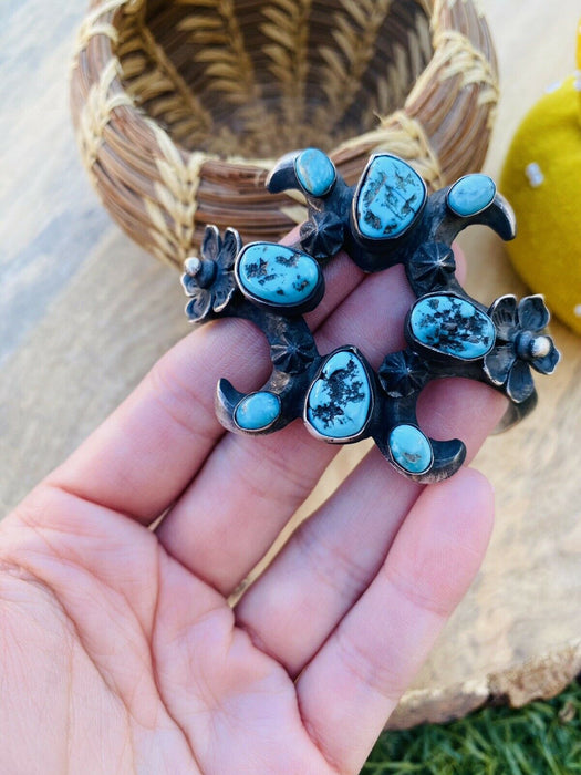 Navajo Sterling Cuff & Kingman Turquoise Flower Cuff Bracelet By Chimney Butte