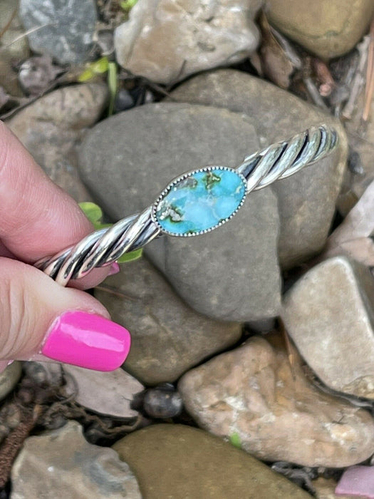 Beautiful Navajo Sterling Sonoran Mountain Turquoise Rope Style Bracelet Cuff