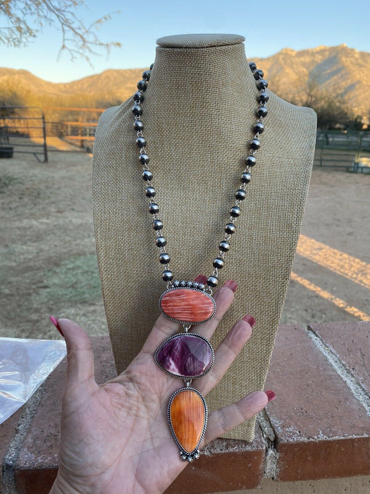 Patrick Yazzie Navajo Sterling Silver & Spiny Drop Necklace