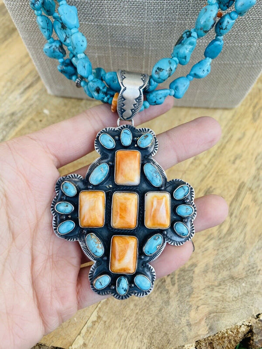 Vintage Navajo Sterling Silver, Turquoise & Spiny Beaded Necklace - Culture Kraze Marketplace.com