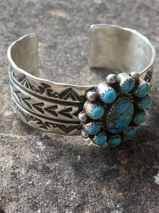 Navajo Sterling Silver & Turquoise Cuff Bracelet Signed