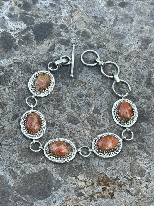 Navajo Rust Jasper & Sterling Silver Link Oval Southwest Bracelet