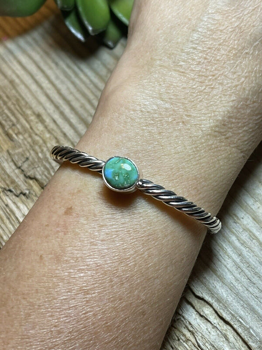 Navajo Sterling Silver Rope Twist Natural Turquoise Cuff Bracelet