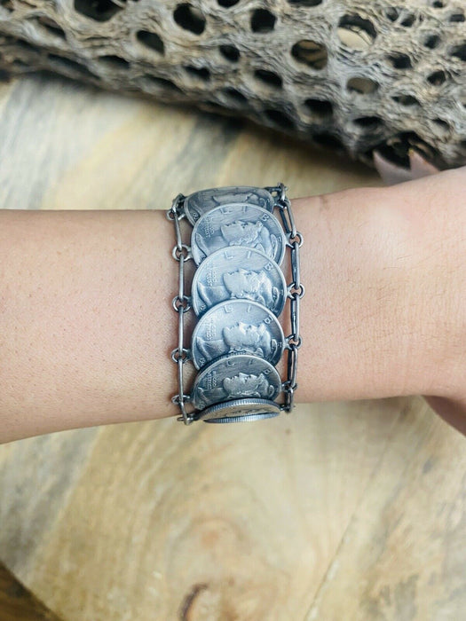 Navajo Turquoise & Sterling Silver Liberty Dime Bracelet By James McCabe