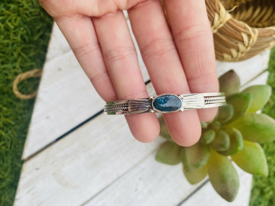 Navajo Sterling Silver & Royston Turquoise Stacker Cuff Bracelet Signed