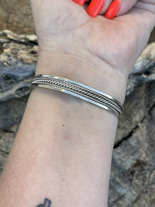 Navajo Floating Spiny Sterling Silver Rope Style Cuff Bracelet Stamped