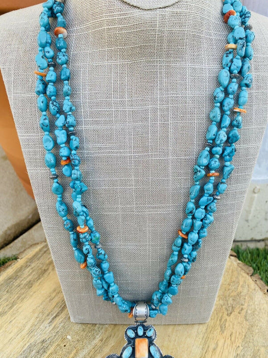 Vintage Navajo Sterling Silver, Turquoise & Spiny Beaded Necklace - Culture Kraze Marketplace.com