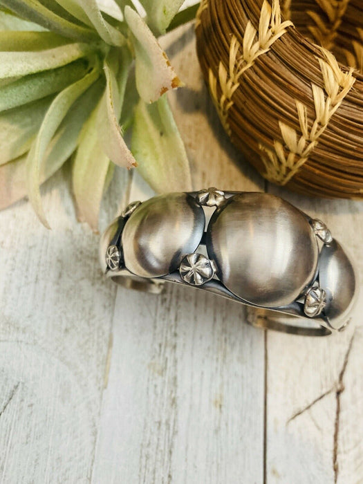 Navajo Sterling Silver Concho Cuff Bracelet By Emer Thompson