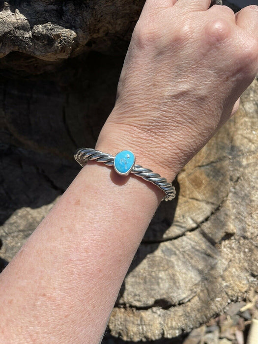Sterling Silver Rope Twist Natural Turquoise Cuff Bracelet