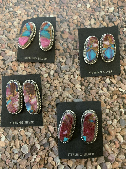 Navajo Pink Dream Mojave & Sterling Silver Oval Studs - Culture Kraze Marketplace.com