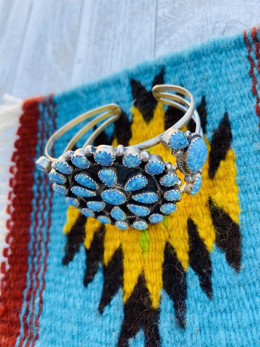 Navajo Blue Opal & Sterling Silver Cluster Bracelet Cuff