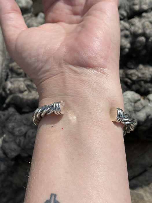 Sterling Silver Rope Twist Natural Red Coral Cuff Bracelet