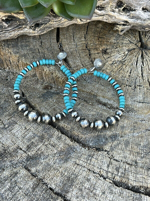 Navajo Sterling Silver Turquoise Stone Post Hoop Earrings - Culture Kraze Marketplace.com