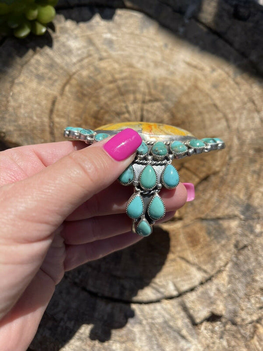 Navajo Sterling Silver Bumblebee & Turquoise Cluster Cuff Bracelet