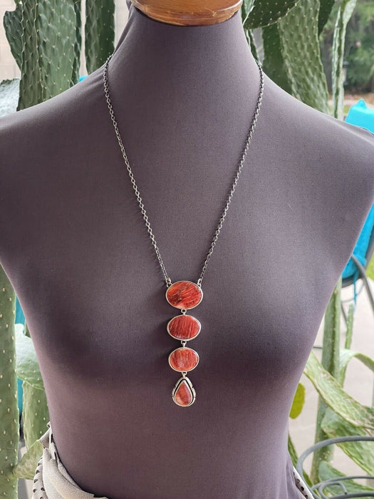 Navajo Orange Drop Spiny Sterling Silver Lariat Necklace