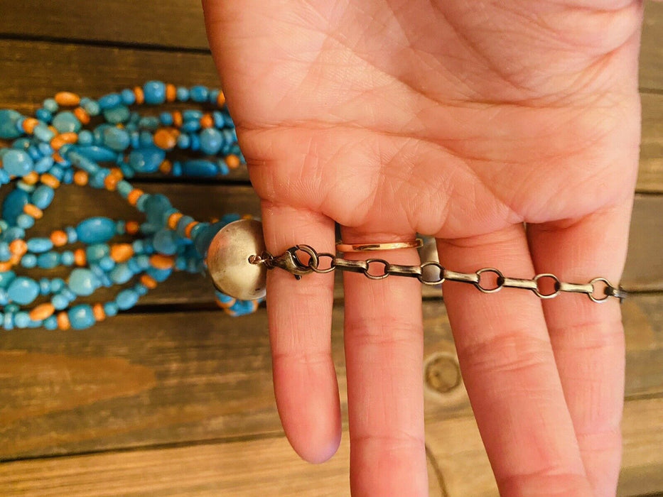 Navajo Turquoise, Spiny & Sterling Silver 6-Strand Beaded Necklace