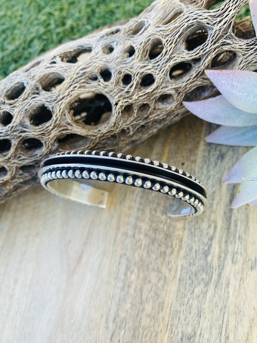 Navajo Hand Crafted Sterling Silver Cuff Bracelet By Tom Hawk