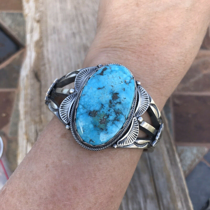 Navajo Kingman Turquoise & Sterling Silver Cuff Signed By Artist S. Tso