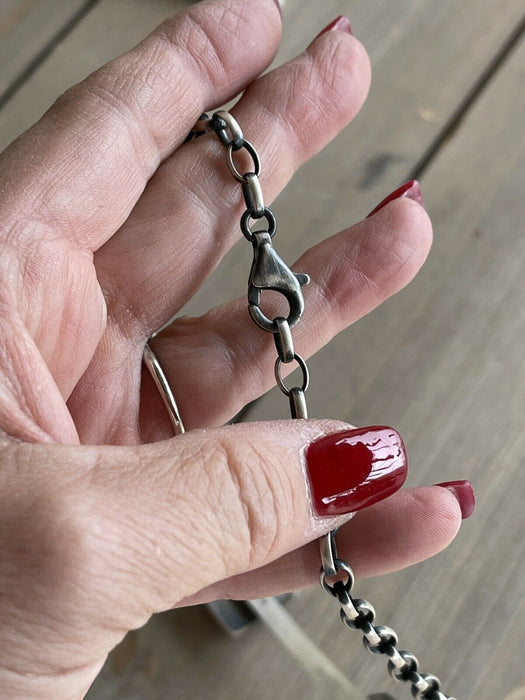 Navajo Sterling Silver 3 Stone Spiny Choker Necklace 16 Inch