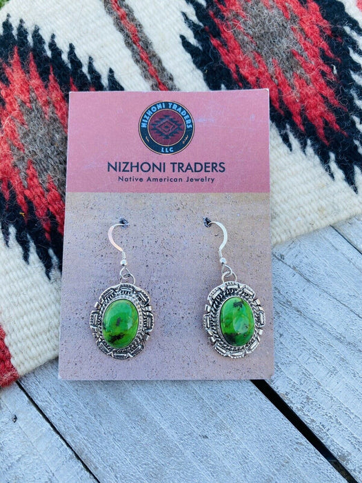 Navajo Sterling Silver Gaspeite Dangle Earrings Signed - Culture Kraze Marketplace.com