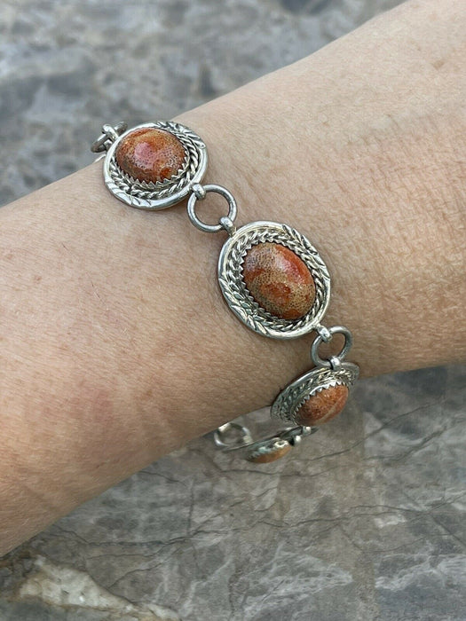 Navajo Rust Jasper & Sterling Silver Link Oval Southwest Bracelet