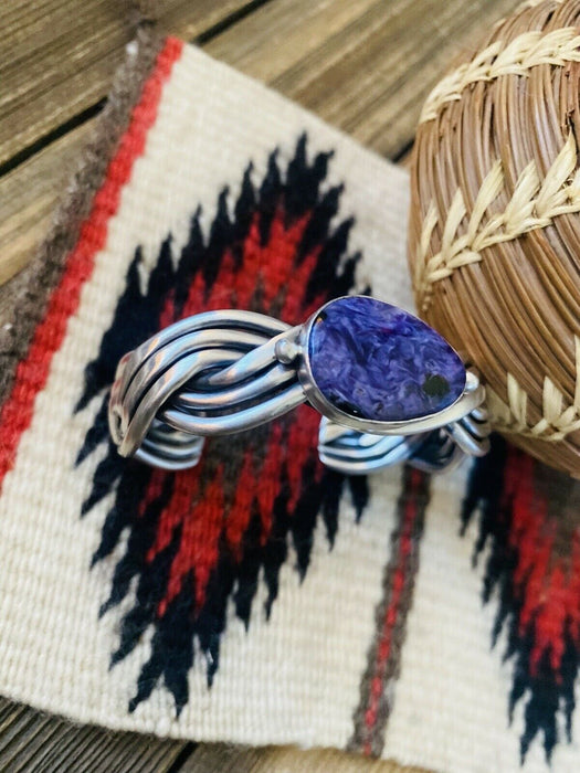 Navajo Charoite & Sterling Silver Braided Cuff Bracelet Signed