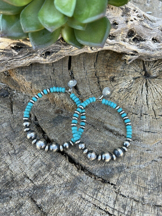 Navajo Sterling Silver Turquoise Stone Post Hoop Earrings - Culture Kraze Marketplace.com