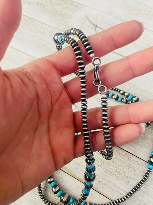 Navajo Turquoise & Sterling Silver Pearl Beaded 60 Inch Necklace - Culture Kraze Marketplace.com