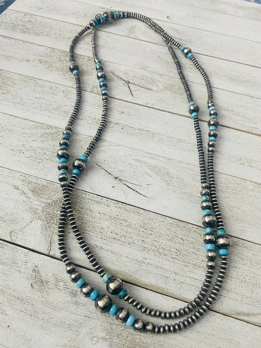 Navajo Turquoise & Sterling Silver Pearl Beaded 60 Inch Necklace - Culture Kraze Marketplace.com