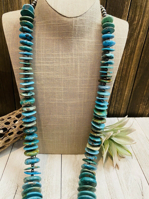 Navajo Turquoise & Sterling Silver Pearl Beaded Jumbo Necklace 38 Inch - Culture Kraze Marketplace.com