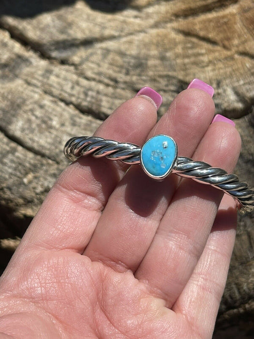 Sterling Silver Rope Twist Natural Turquoise Cuff Bracelet