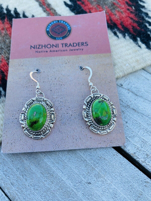 Navajo Sterling Silver Gaspeite Dangle Earrings Signed - Culture Kraze Marketplace.com