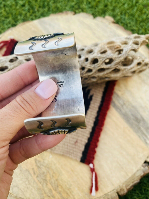 Navajo Sterling Silver Hand Stamped Native American Chief Cuff Bracelet