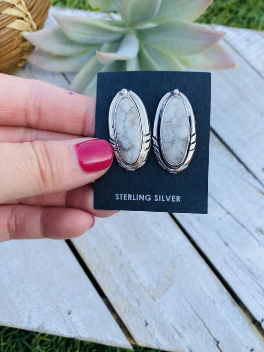 Navajo White Buffalo And Sterling Silver Post Earrings Signed - Culture Kraze Marketplace.com