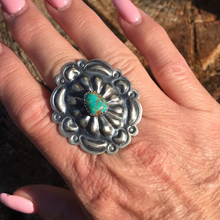 Navajo Sterling Silver Turquoise Concho Ring Sz 5.5 - Culture Kraze Marketplace.com