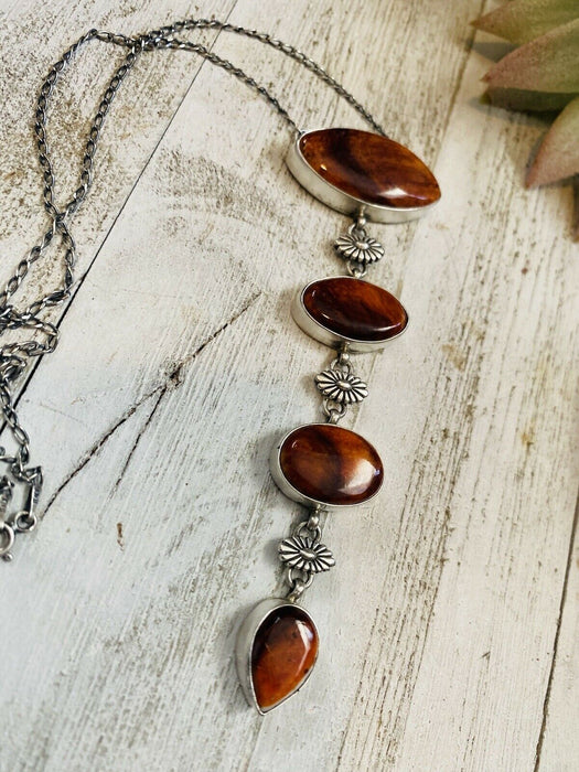 Navajo Orange Spiny & Sterling Silver 4 Stone Lariat Necklace - Culture Kraze Marketplace.com