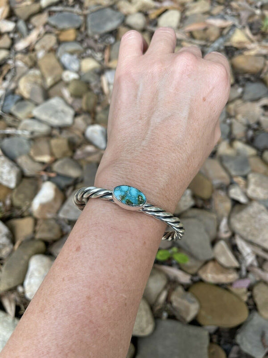 Beautiful Navajo Sterling Sonoran Mountain Turquoise Rope Style Bracelet Cuff