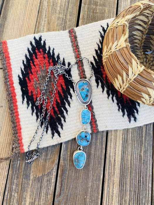 Navajo Sterling Silver & Kingman Turquoise Lariat Necklace