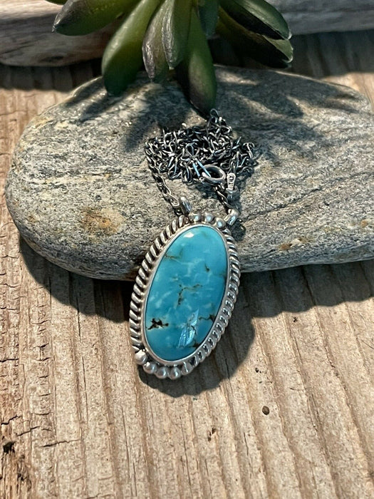 Navajo Sterling Silver And Turquoise Stone Southwest Necklace Signed