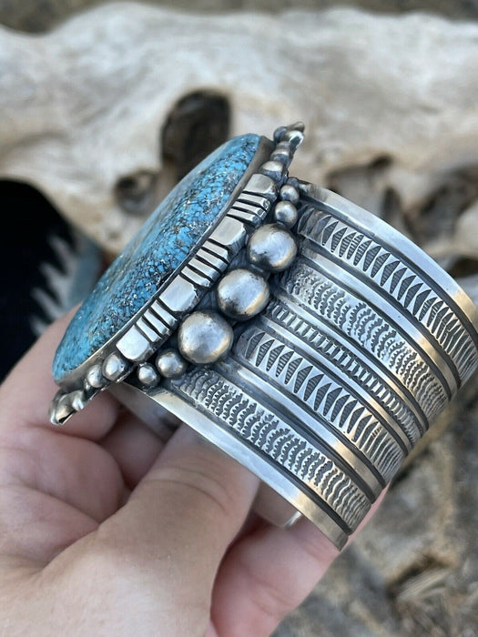 Navajo Southwest Kingman Turquoise & Sterling Silver Cuff Signed Danny Clark